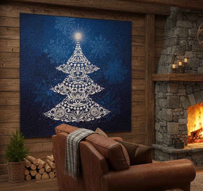 Cozy living room with stone fireplace, brown sofa, and decorative wall art.