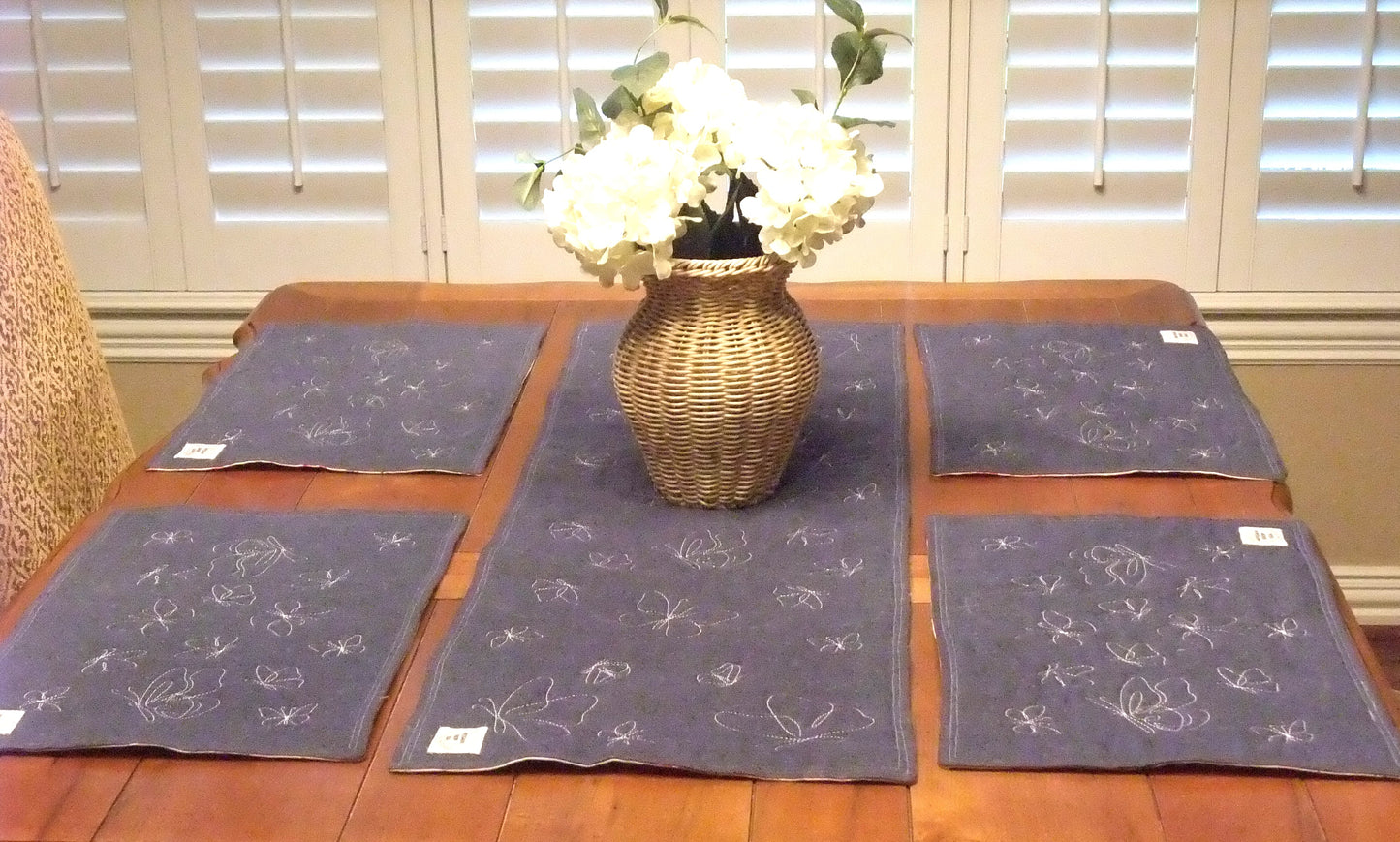 (114) Denim and Watercolor Placemat and Table Runner Set
