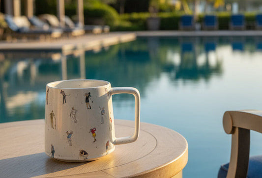 golf mug on table near pool