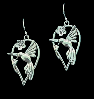(150) Belva Ann Silver Hummingbird Drop Earrings