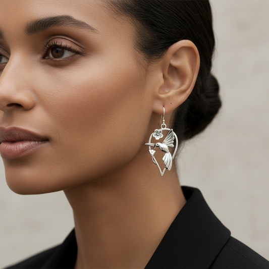 Belva Ann Silver Hummingbird Drop Earrings