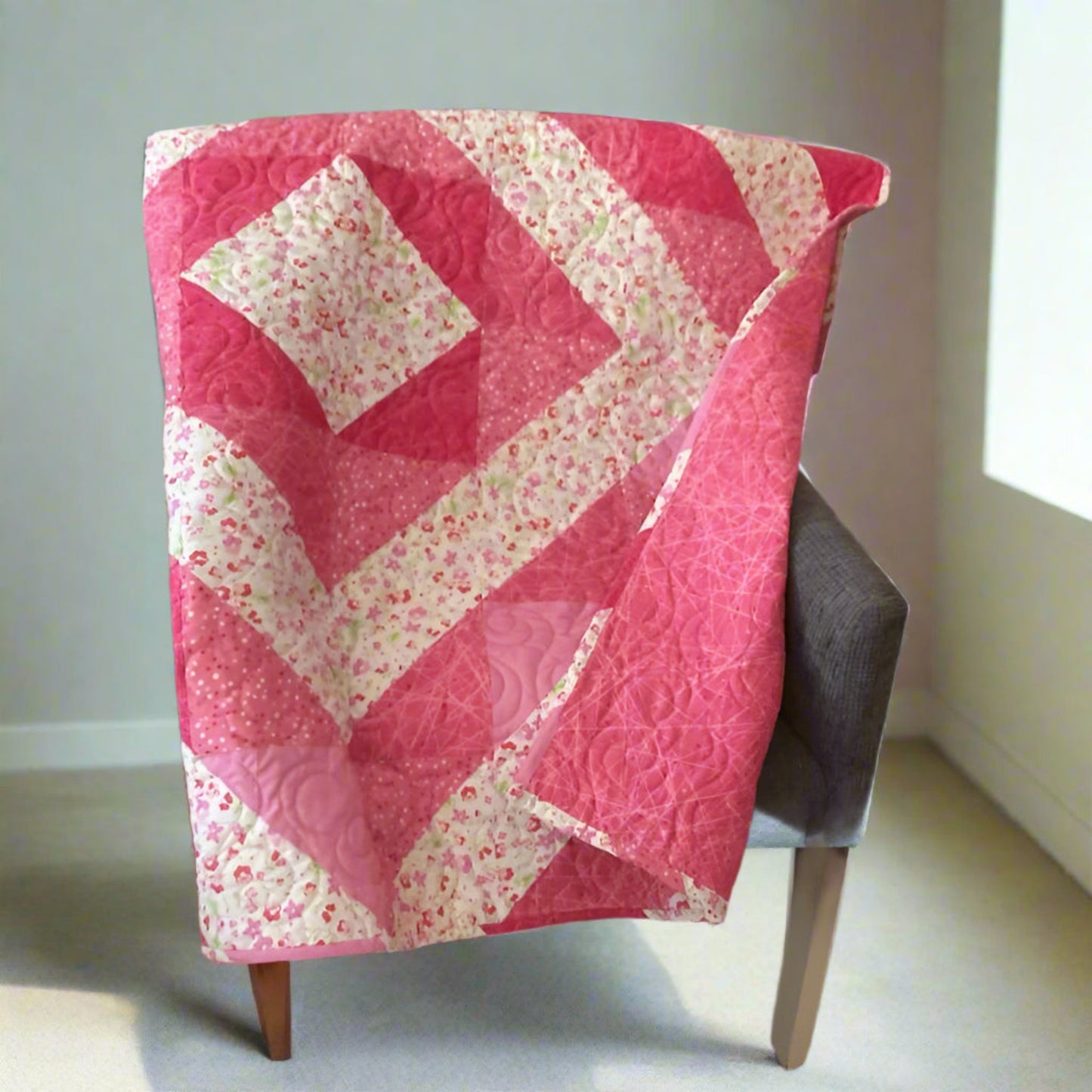 (503) Bright Pink Baby Quilt 46" x46"