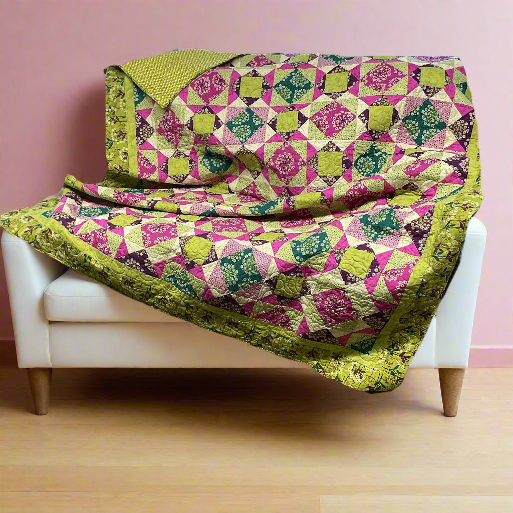 (501) Vibrant Modern Geometric Throw Quilt 63"x78"