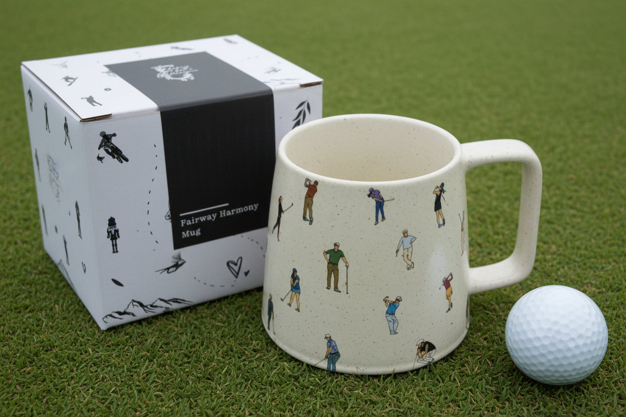 mug and box sitting on golf green