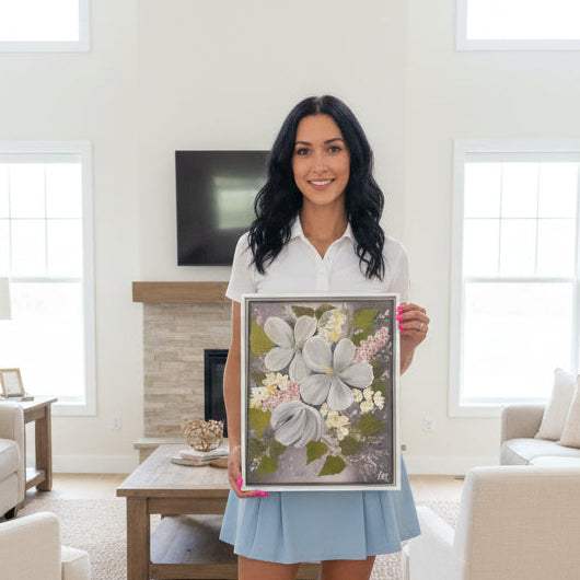 Oil painting of delicate white delicate blossoms