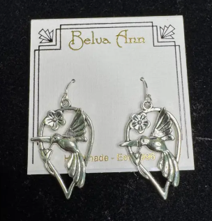 (150) Belva Ann Silver Hummingbird Drop Earrings