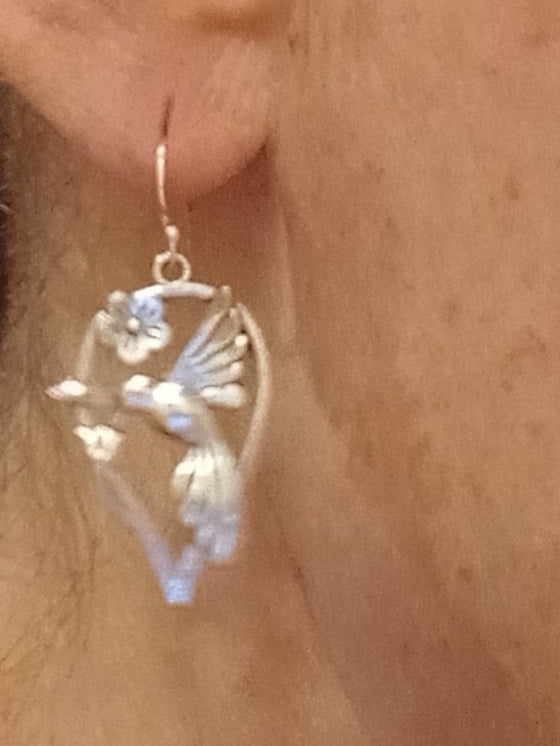 (150) Belva Ann Silver Hummingbird Drop Earrings