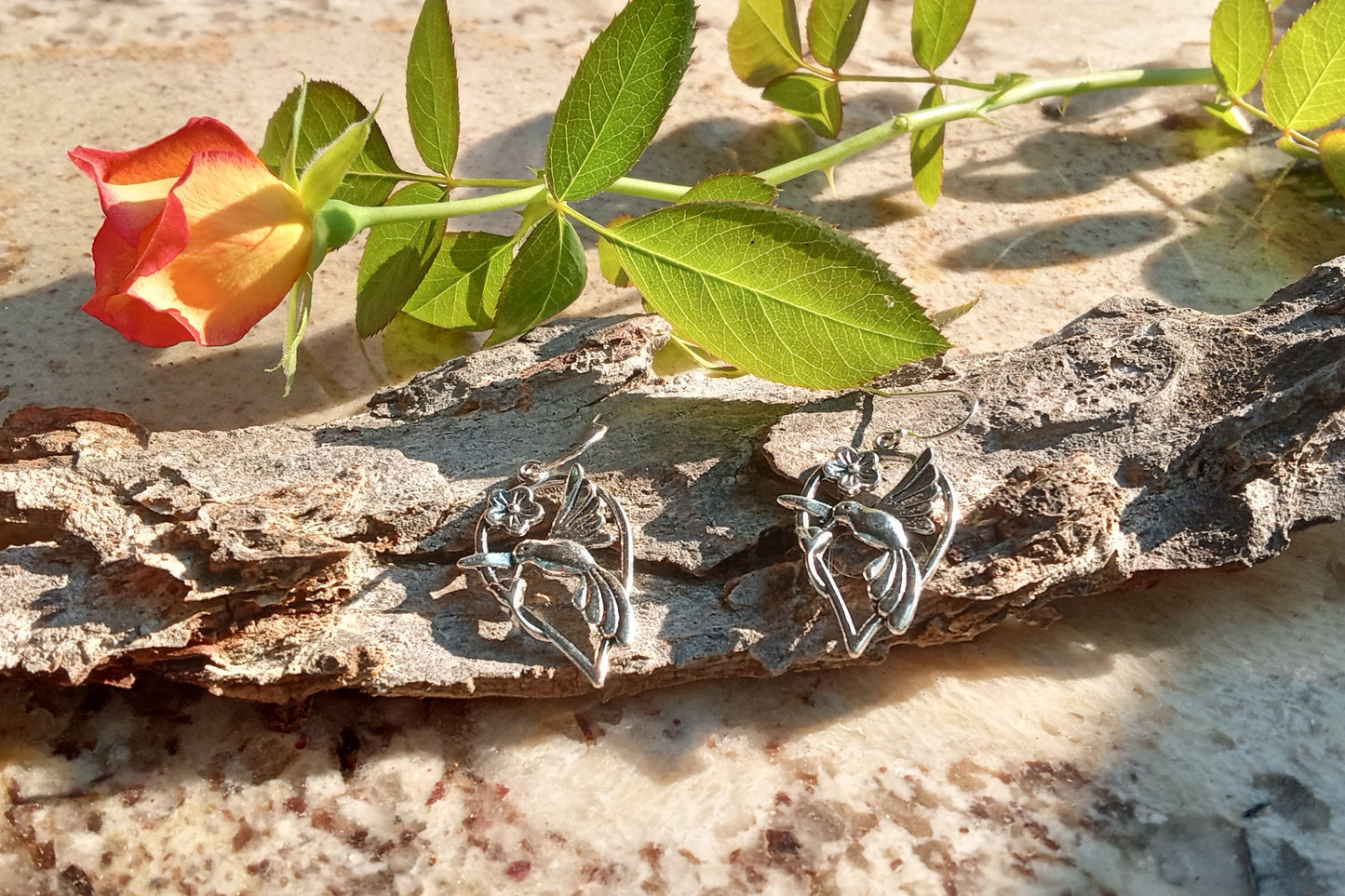 (150) Belva Ann Silver Hummingbird Drop Earrings