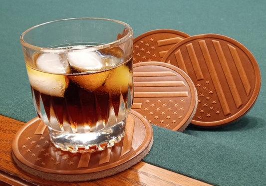 (130) Coaster -Leather American Flag