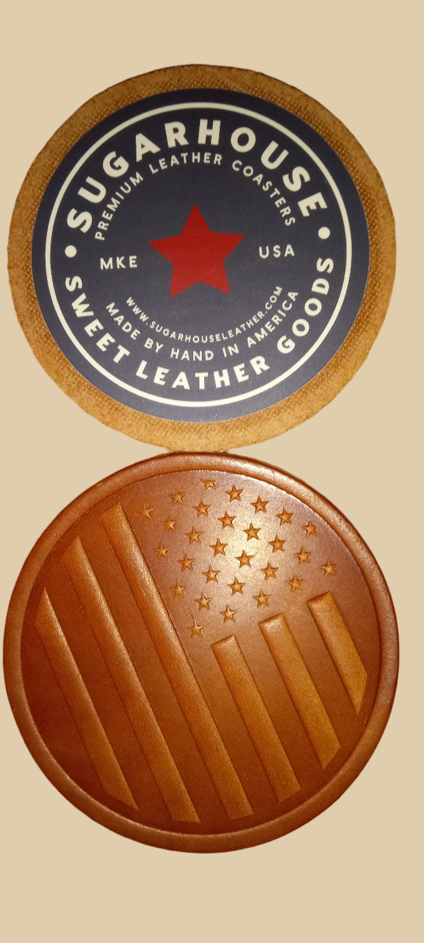 (130) Coaster -Leather American Flag
