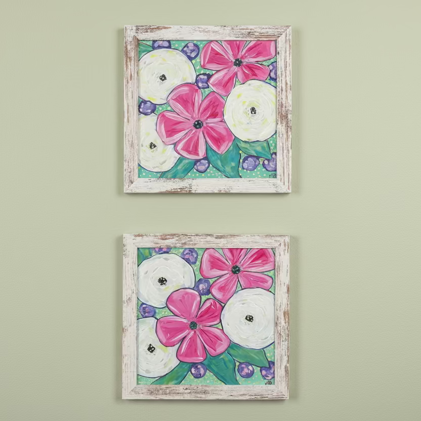 A vibrant two-piece floral set by a Texas artist