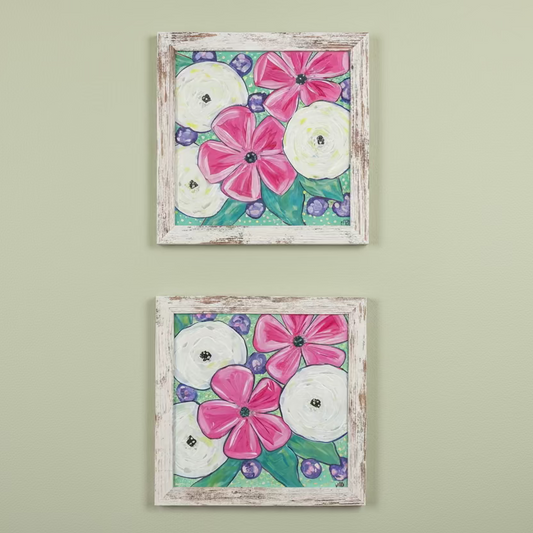 A vibrant two-piece floral set by a Texas artist