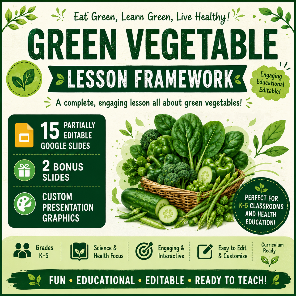 Green Vegetable Lesson Framework Google Slides Deck