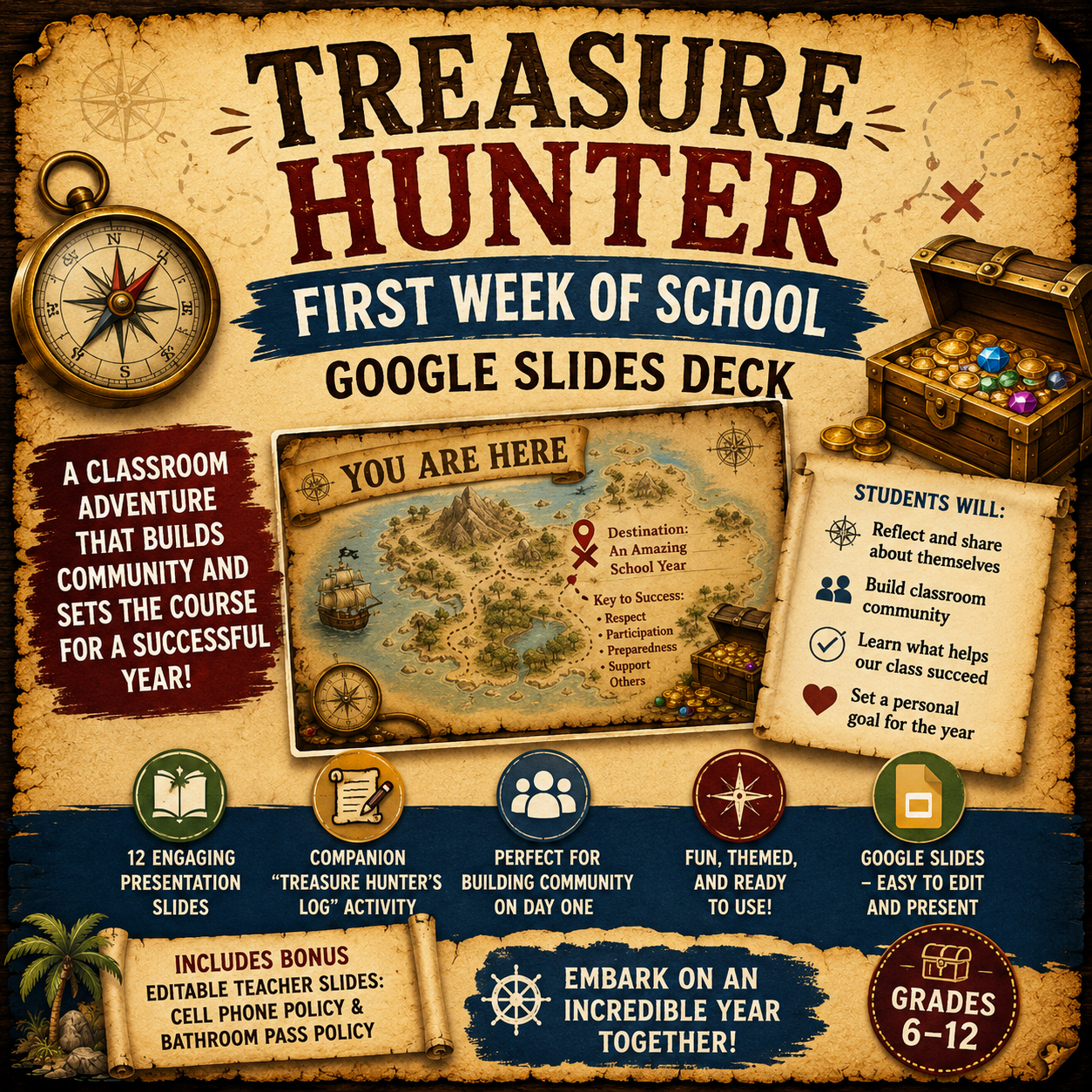 Treasure Hunter First Week of School Google Slides Deck