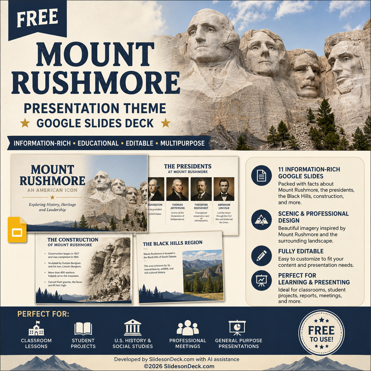 FREE: Mount Rushmore Presentation Theme Google Slides Deck