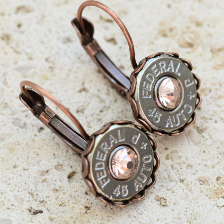 Copper .45 Auto Bullet Earrings with Swarovski Crystal