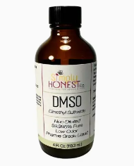 Bottle of DMSO with 'The Honest Co.' label on a white background