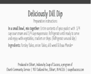 Instructions for making dill dip with ingredients and preparation details.