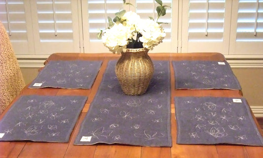 (114)  Denim and Watercolor Placemat and Table Runner Set