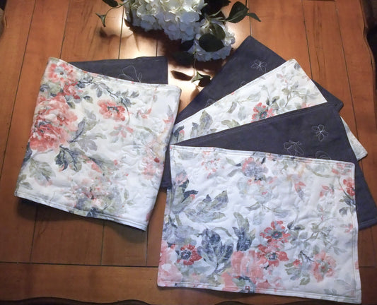(114)  Denim and Watercolor Placemat and Table Runner Set