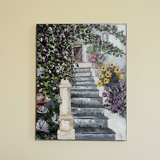 Garden steps that lead to a quiet courtyard