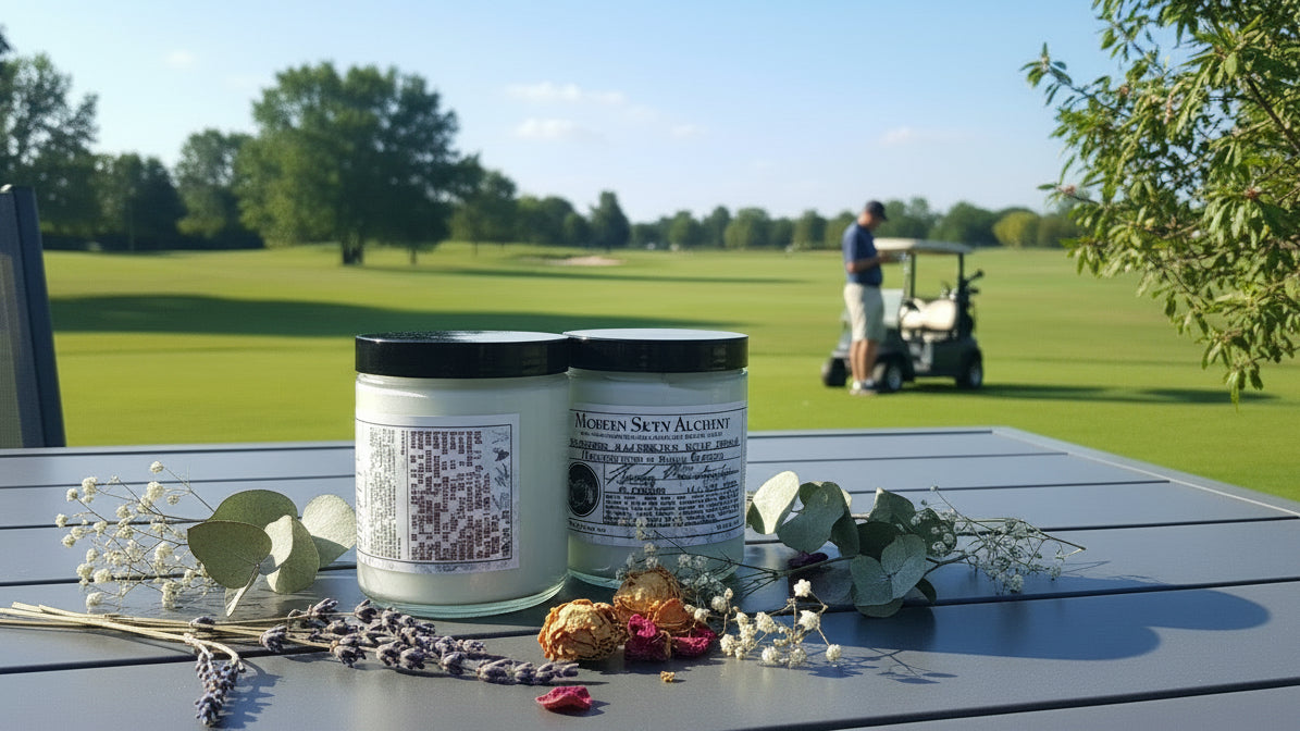Two glass jars with labels on a wooden surface