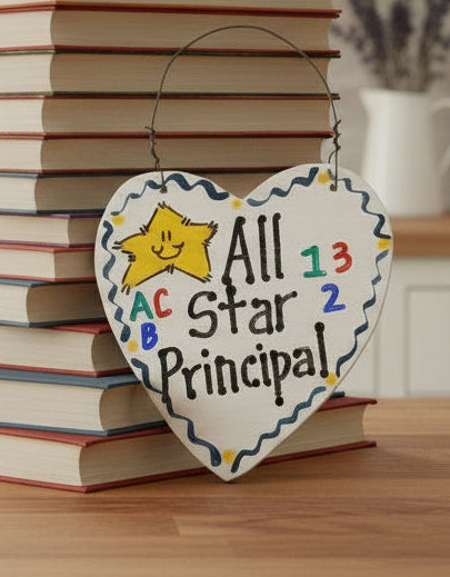 Decorative sign with 'All Star Principal' text on a plain background