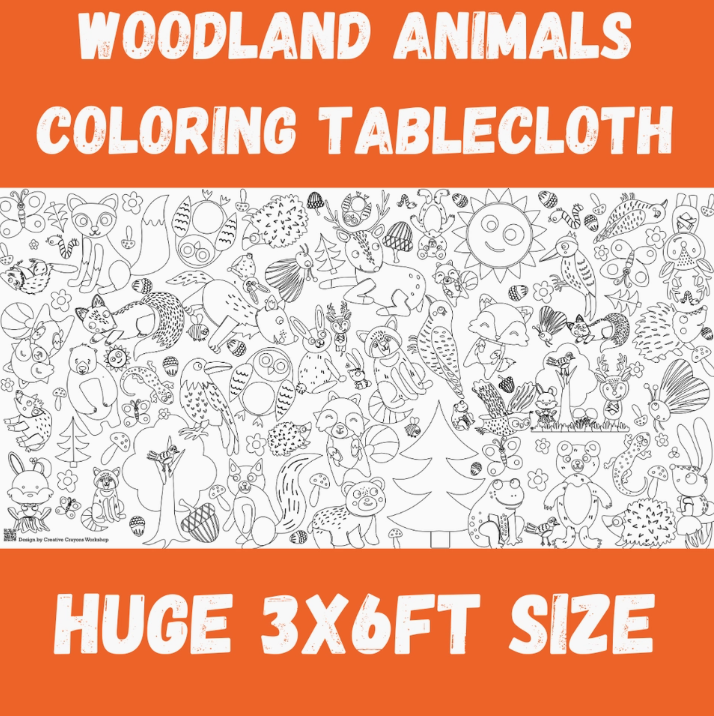 Woodland Animals Coloring Tablecloth