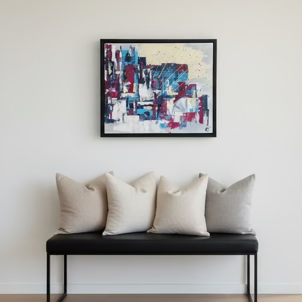 abstract black-framed painting