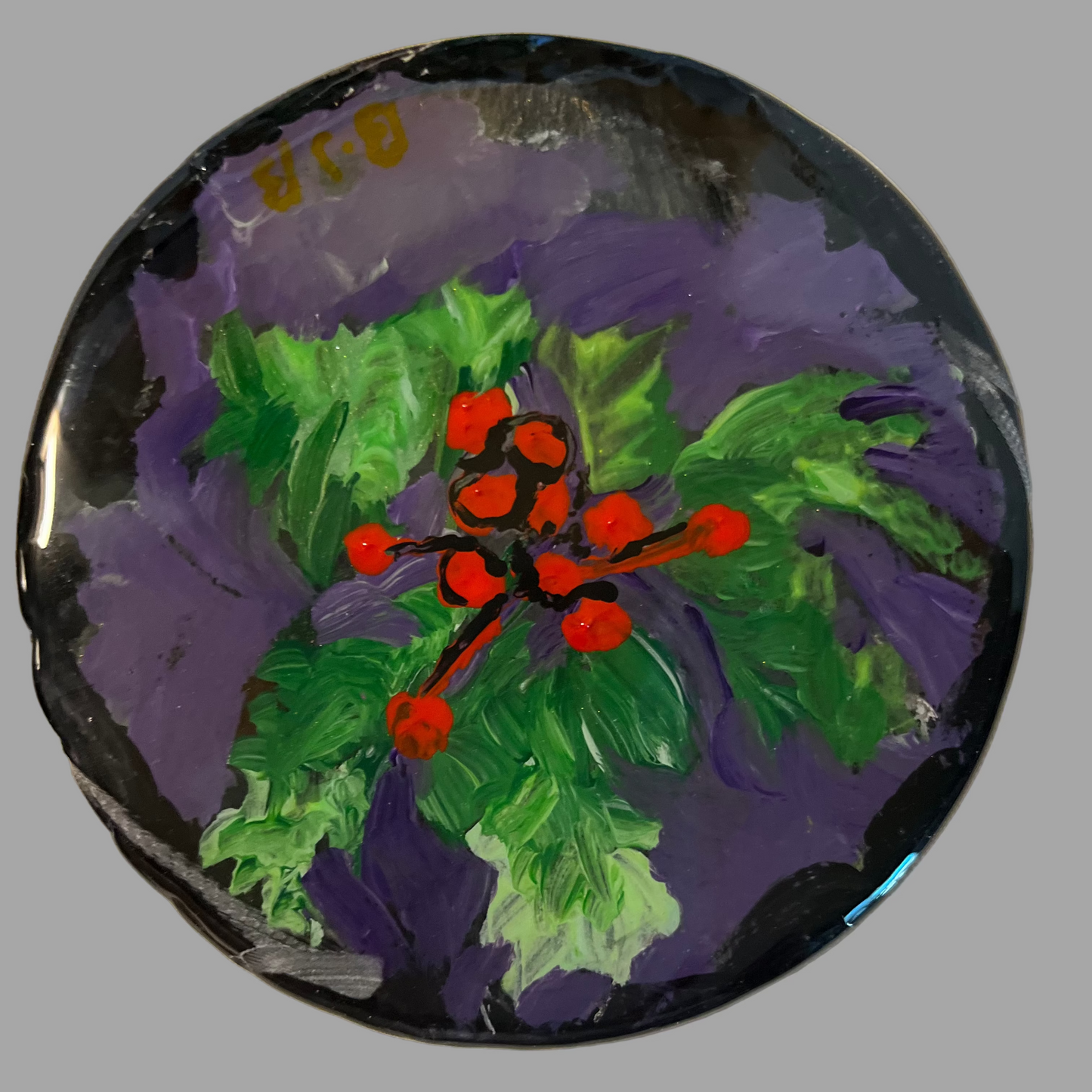 Christmas Holiday Hand-Painted Coaster Set of 6 & tray