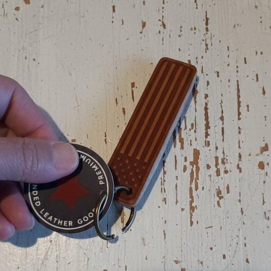 American Flag Leather Keychain