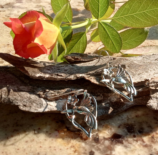 (150) Belva Ann Silver Hummingbird Drop Earrings